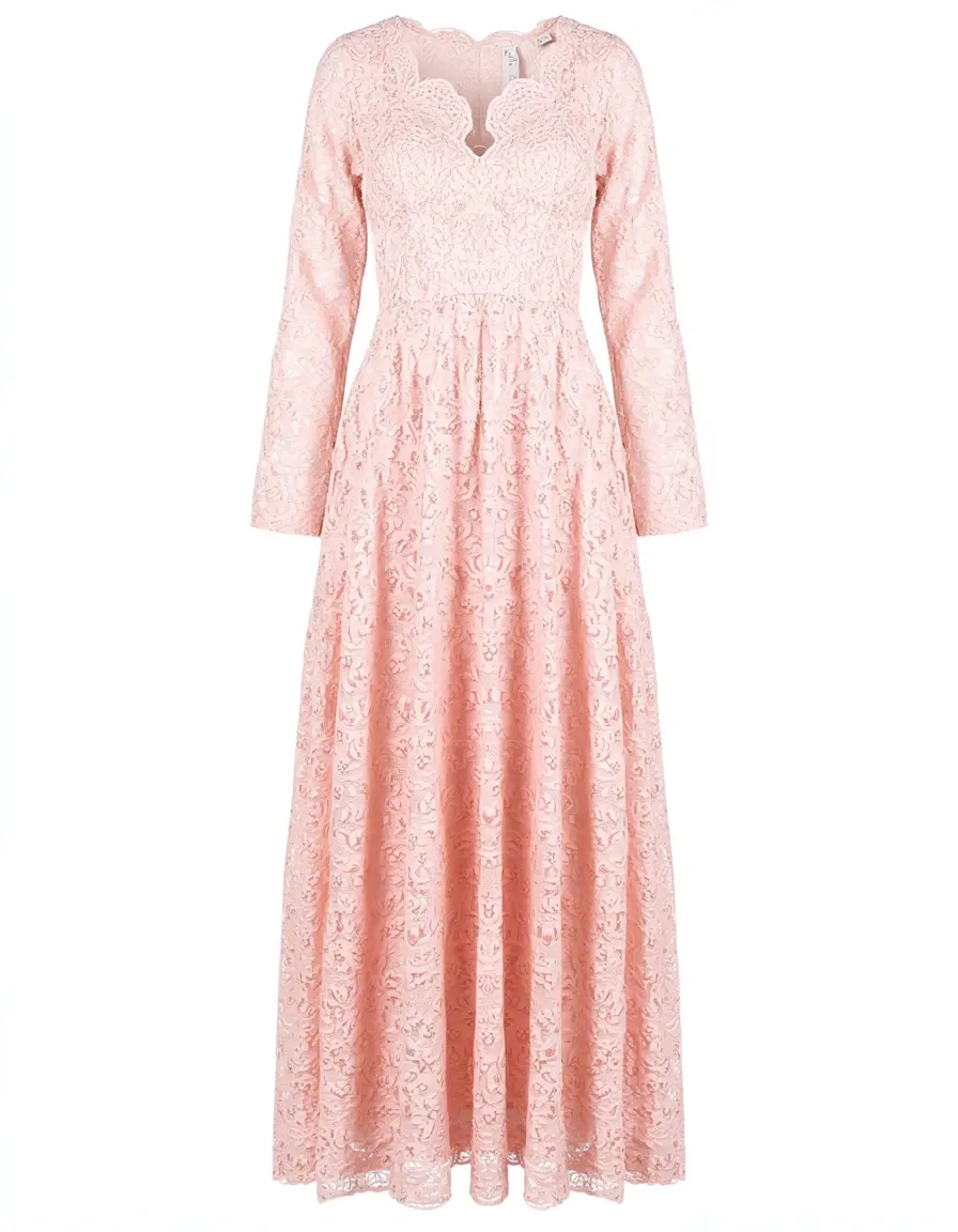 Vestido midi de encaje rosa pastel para invitada