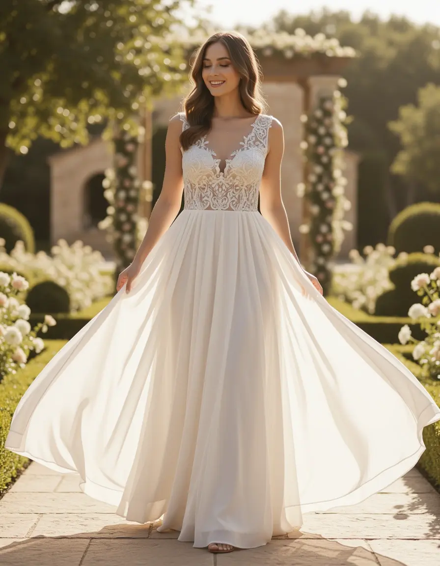 Vestido maxi de gasa fluido para madrina