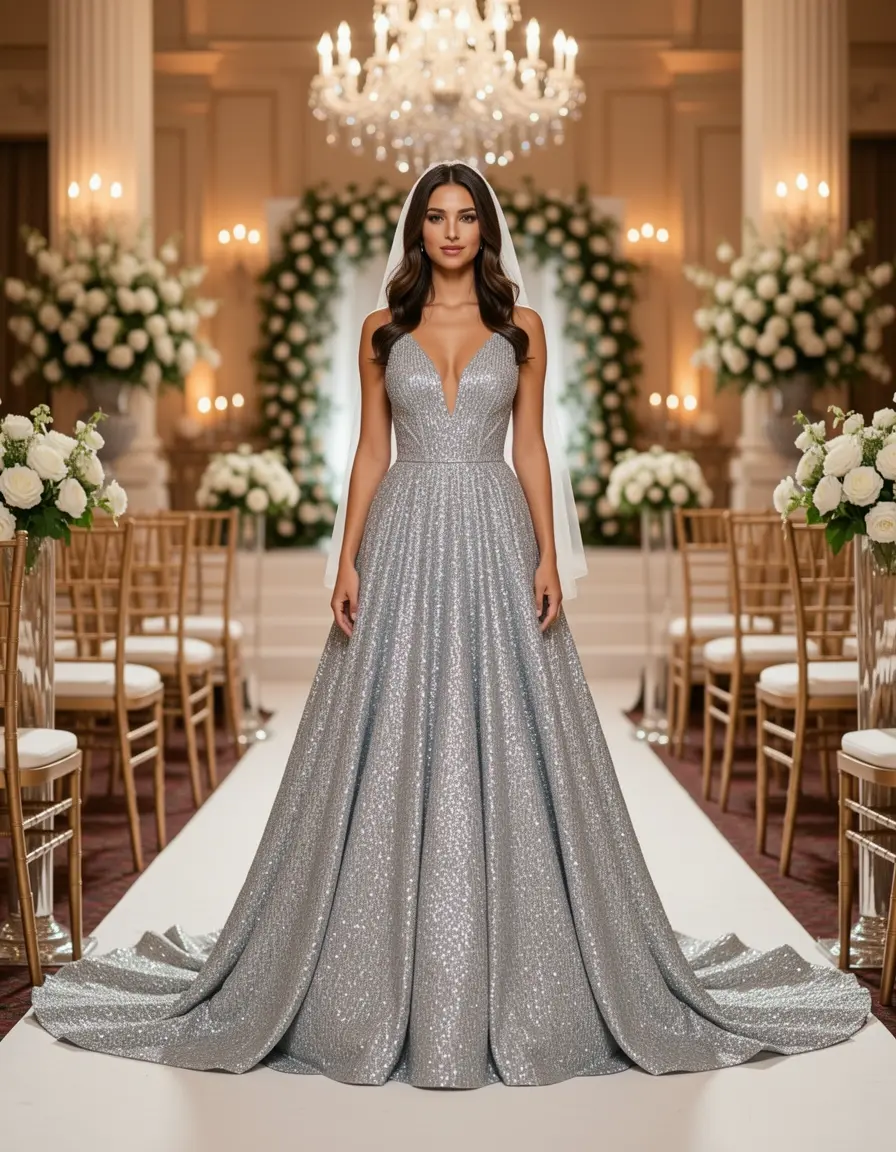 Vestidos madrina boda plateado brillante