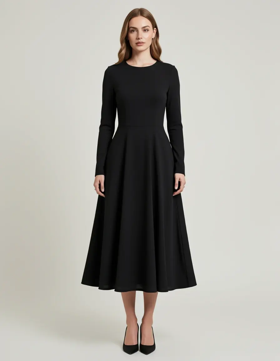 Black Long Sleeve Dress midi elegante