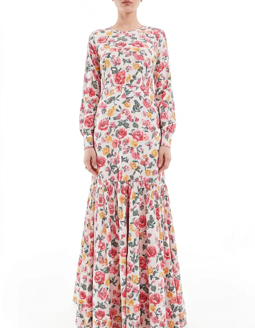 Floral Long Sleeve Maxi vestido floreado largo