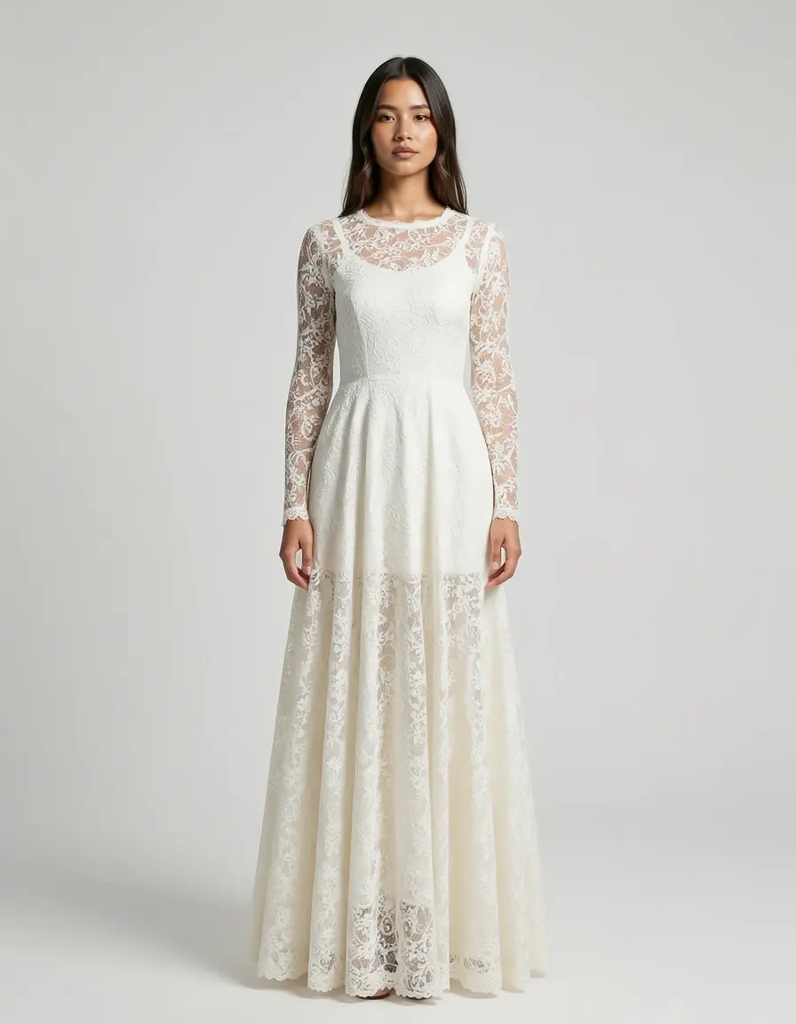 Lace Long Sleeve Dress vestido de encaje delicado