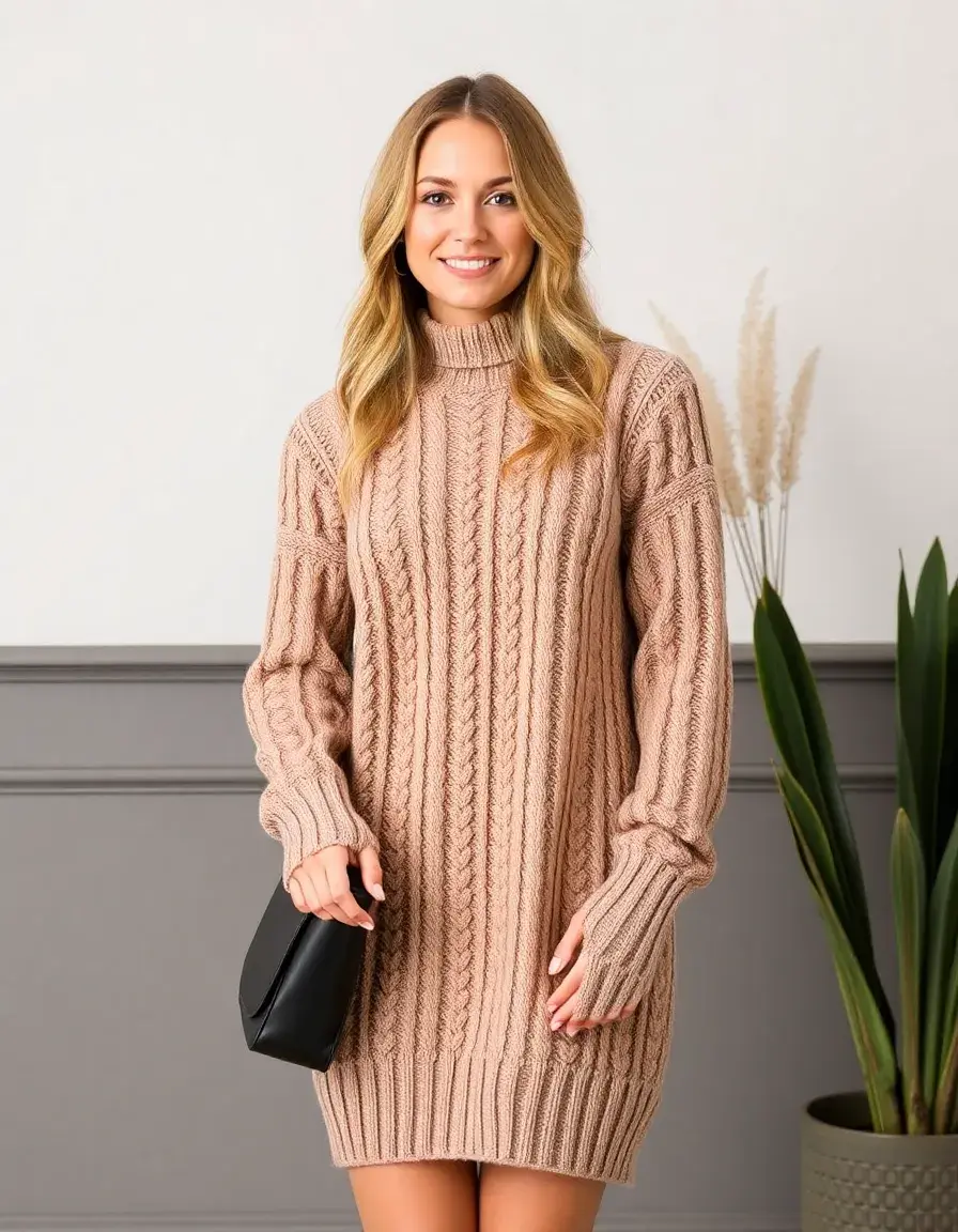 Knit Long Sleeve Dress vestido de punto abrigado