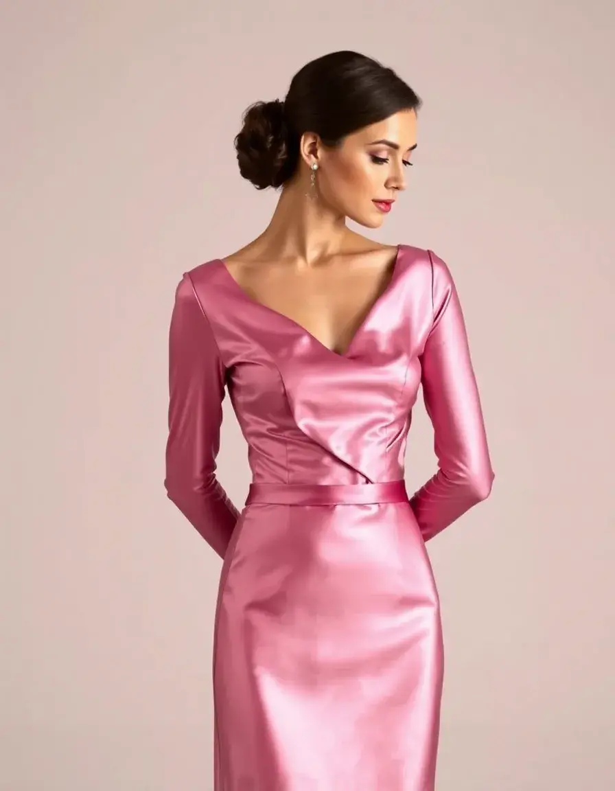 Satin Long Sleeve Dress vestido de satén brillante