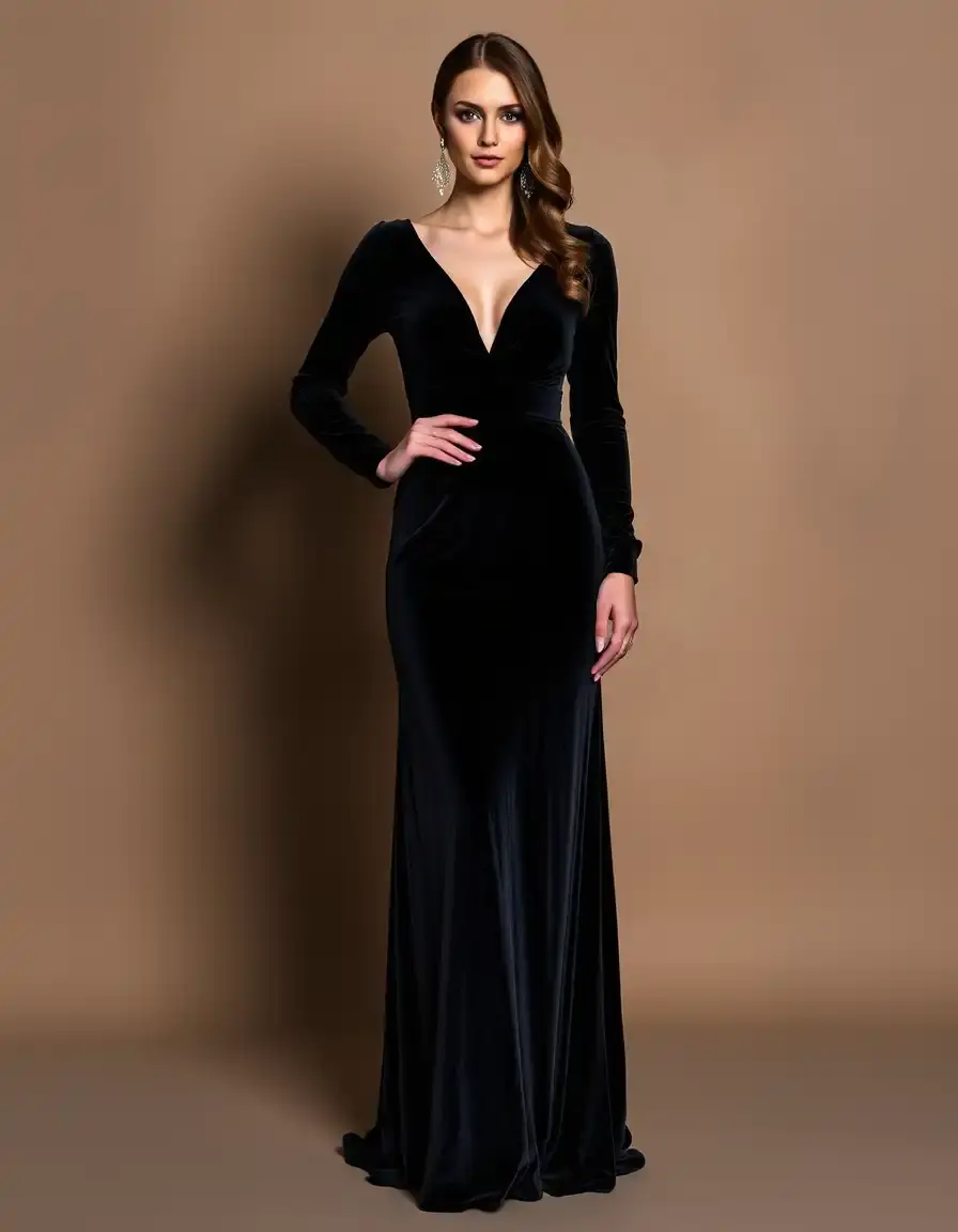 Velvet Long Sleeve Dress vestido de terciopelo lujoso