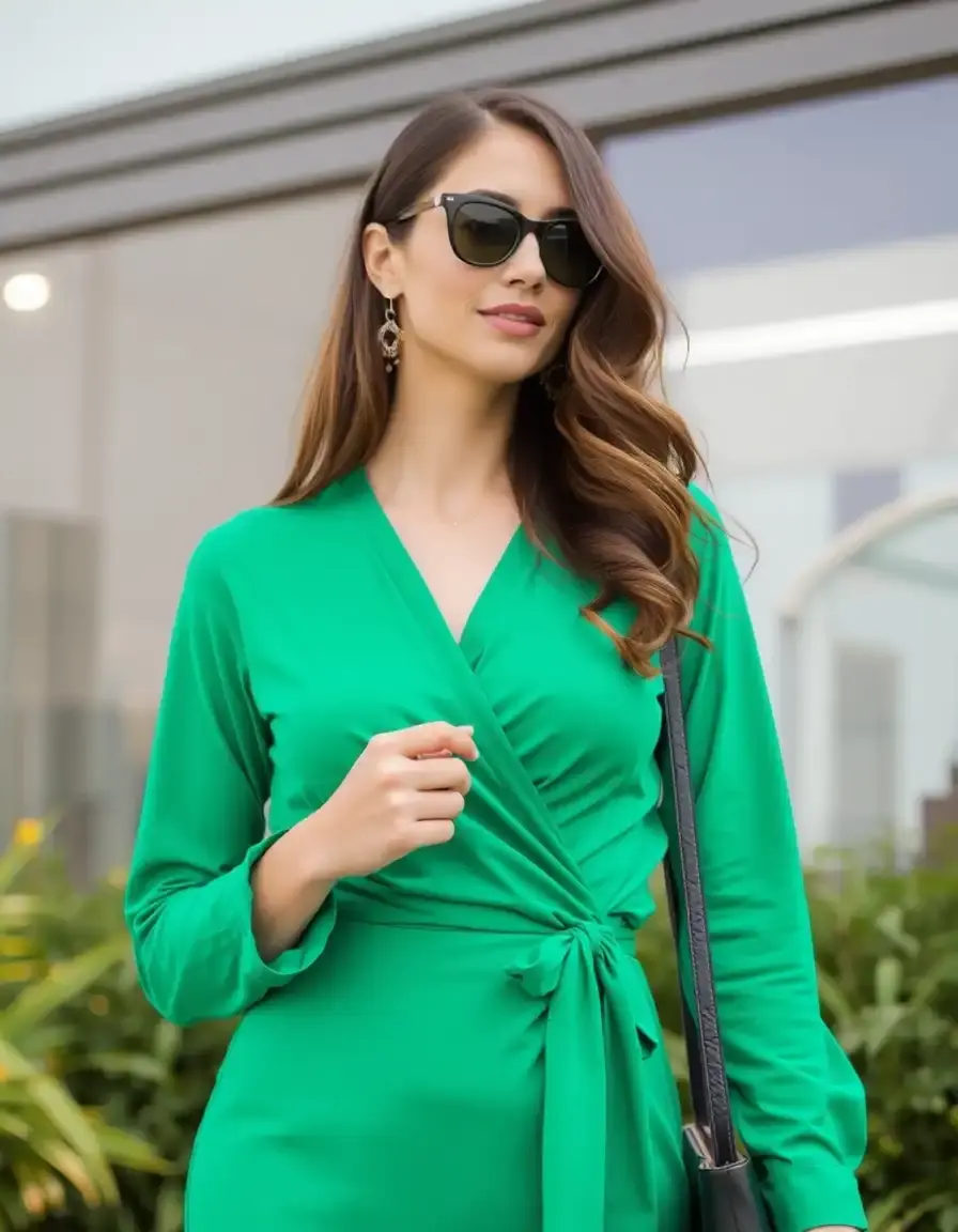 Wrap Long Sleeve Dress vestido cruzado versátil