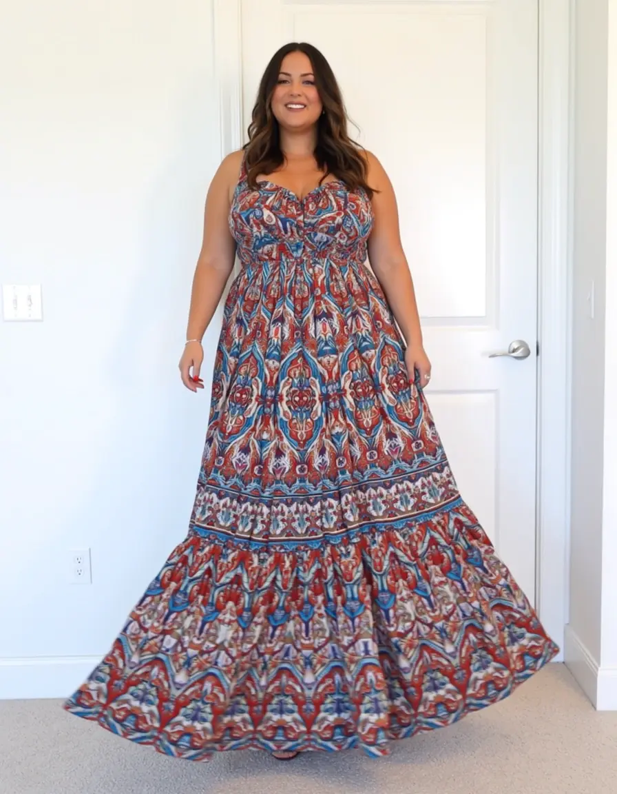 Vestido maxi tallas grandes con estampados fluidos