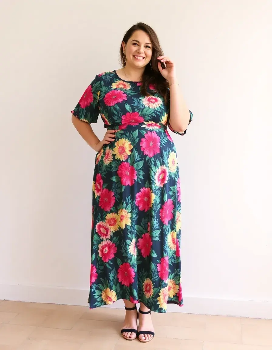 Vestido floral vibrante para tallas grandes