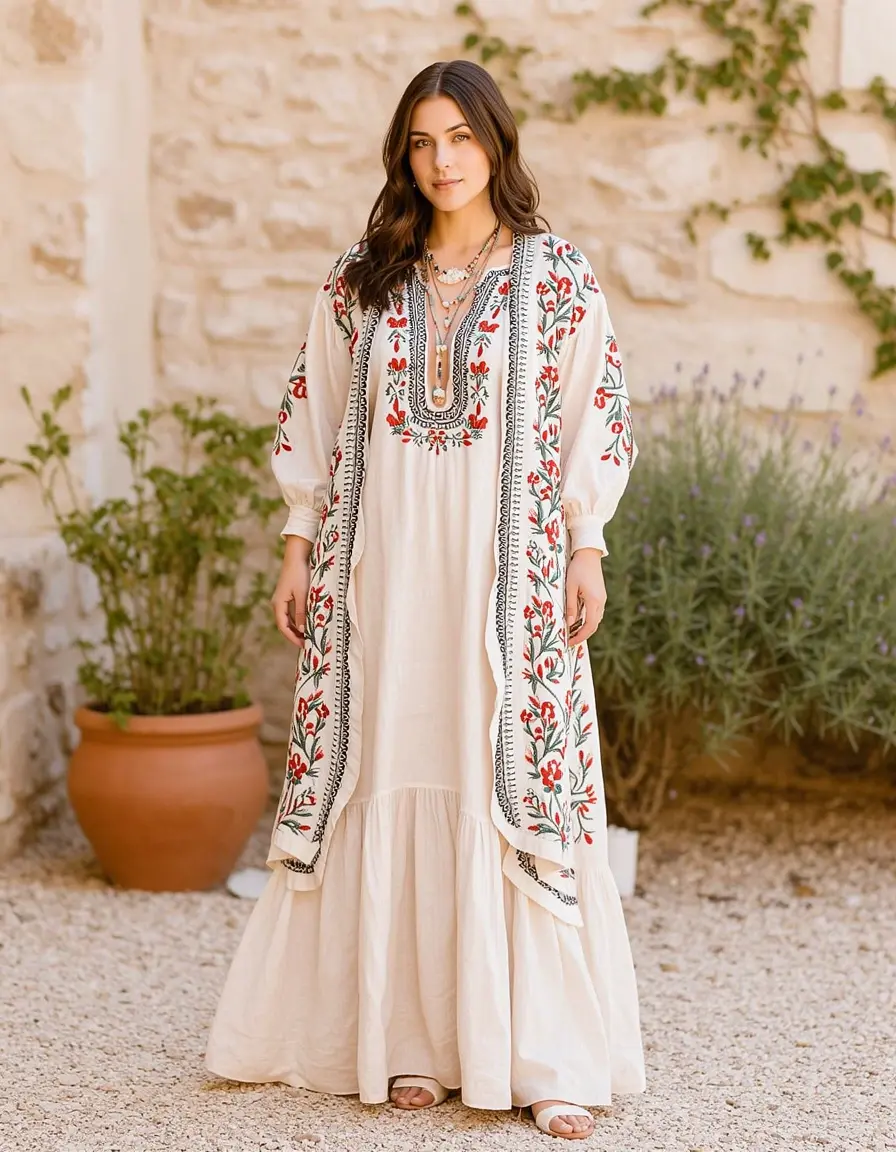 Boho Chic Maxi Dress con bordados