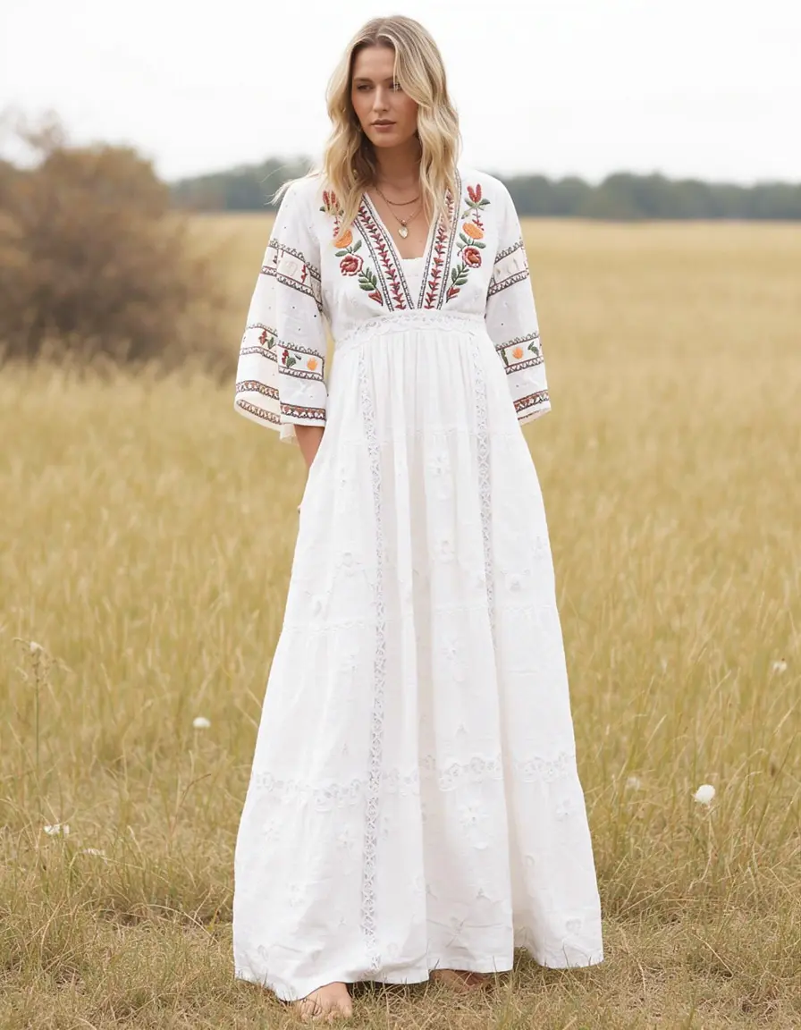 Vestido boho blanco con bordados delicados