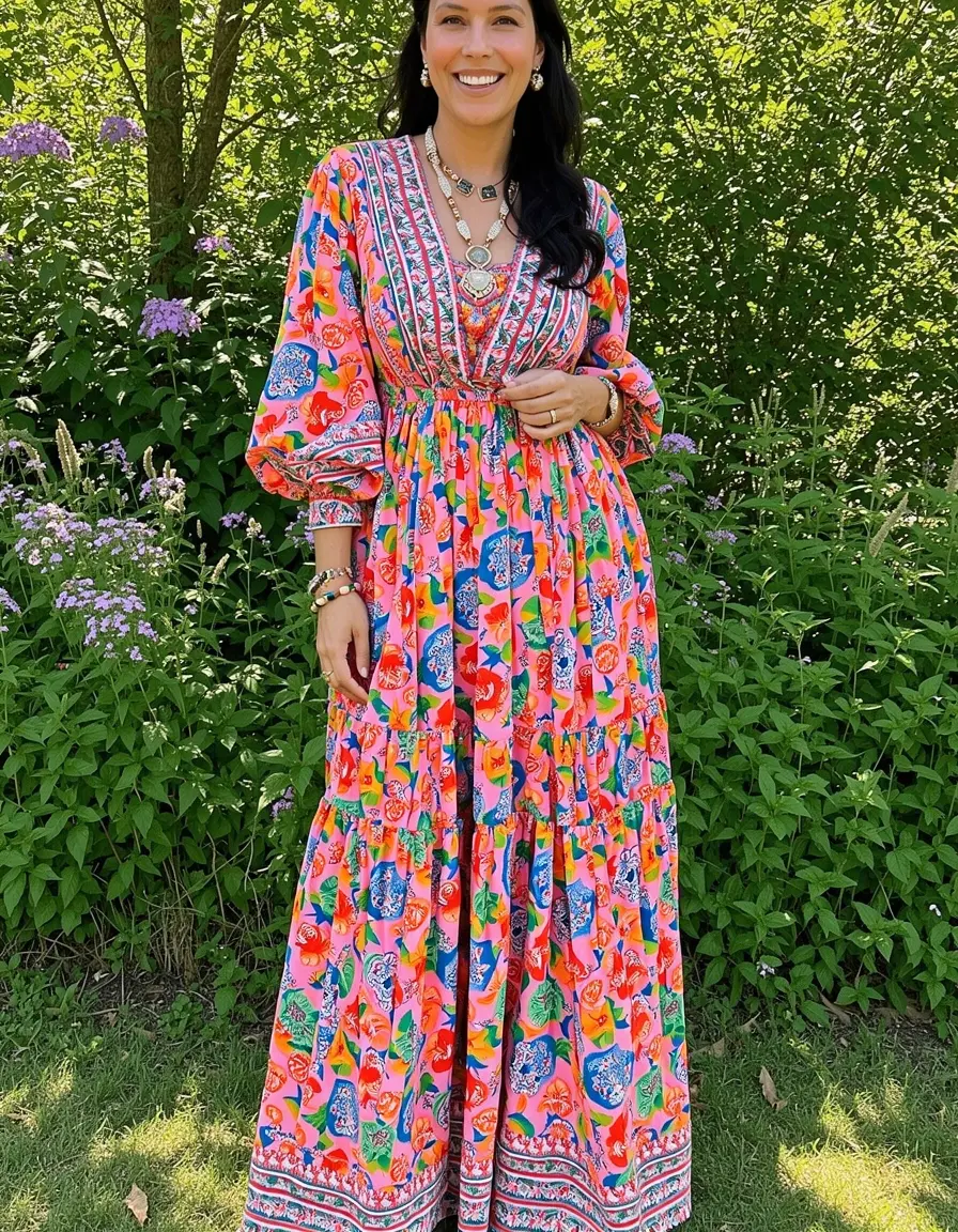 Vestido maxi boho con estampado floral colorido