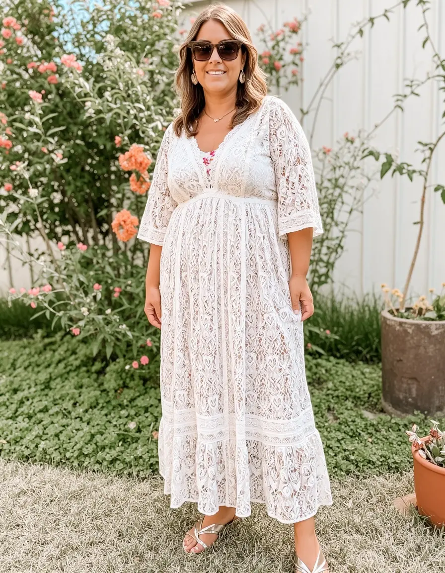 Vestido midi de encaje estilo bohemio