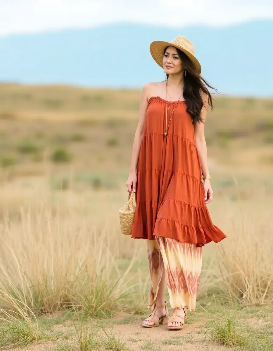 Vestido boho por capas en tonos tierra