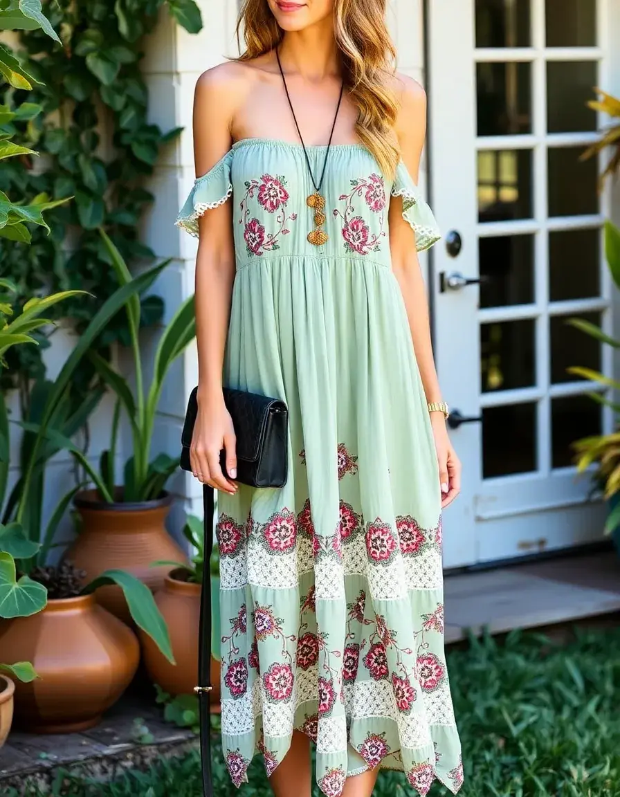 Vestido boho con hombros descubiertos