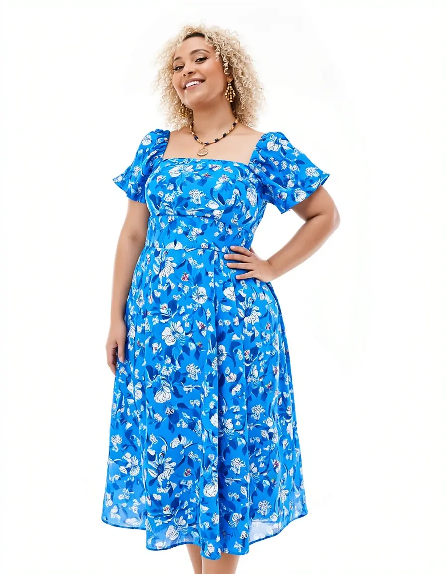 Blue Floral Dress - Vestido floral azul vibrante