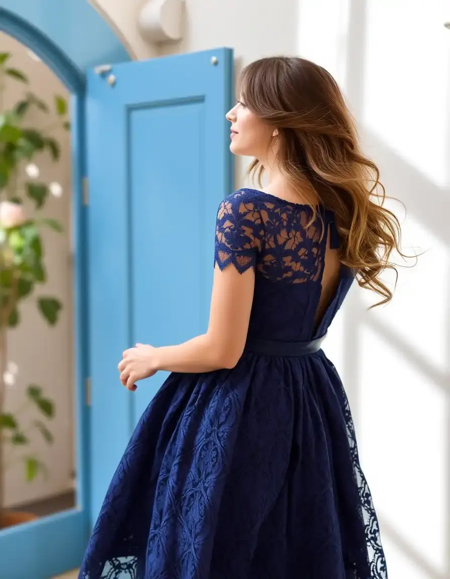 Blue Lace Dress - Vestido de encaje azul midi