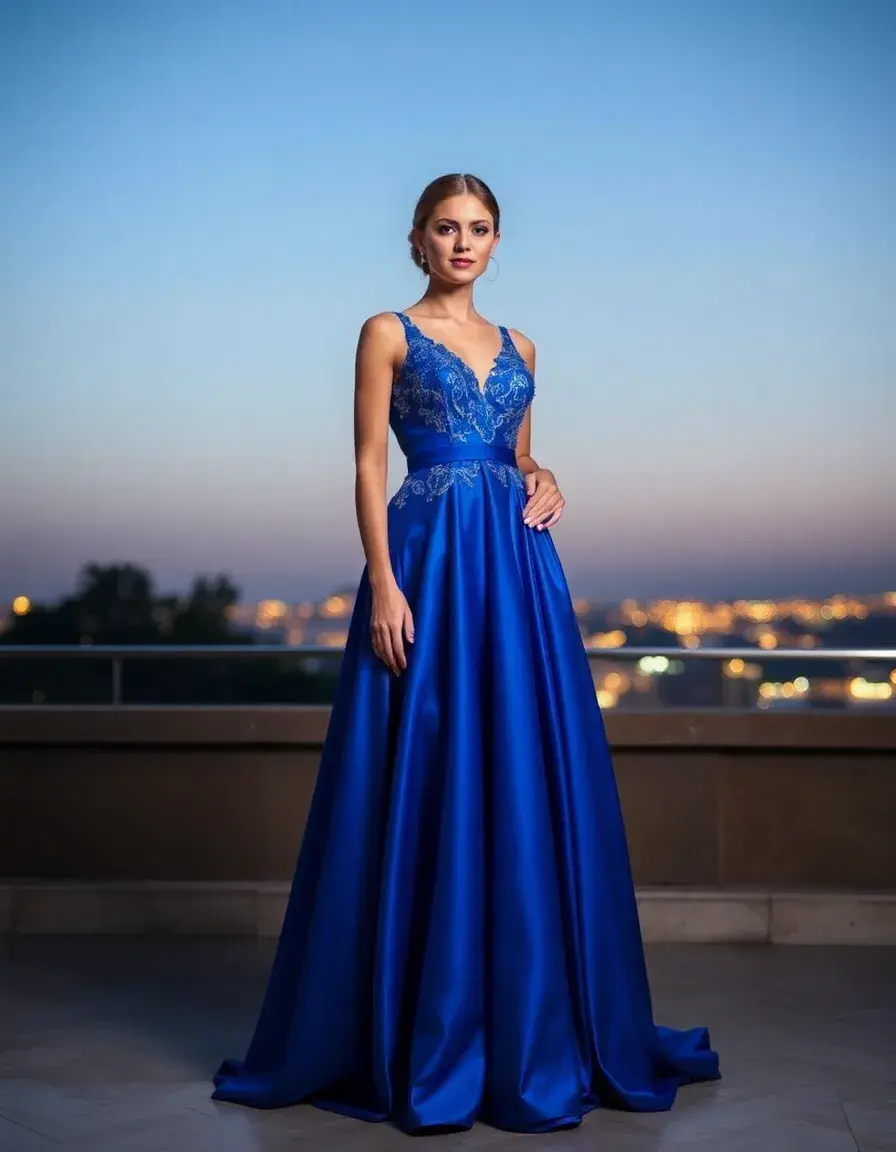 Blue Evening Gown - Vestido de noche azul lujoso
