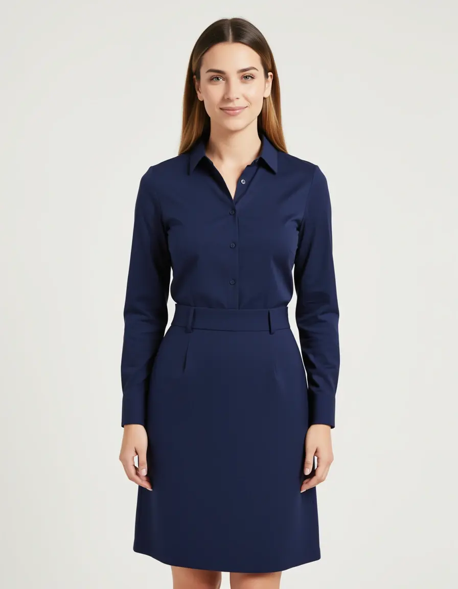 Vestido camisero azul marino profesional