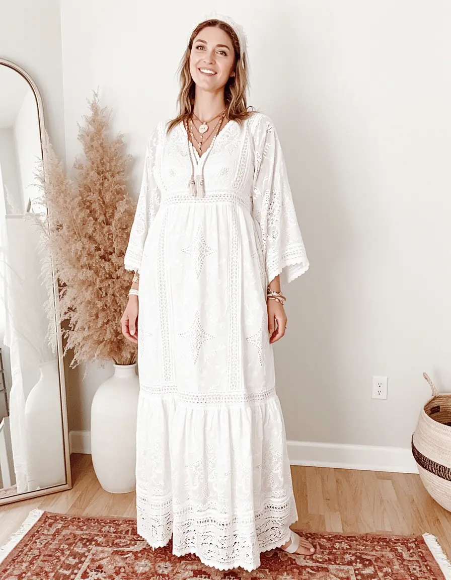 White Boho Maxi con encaje