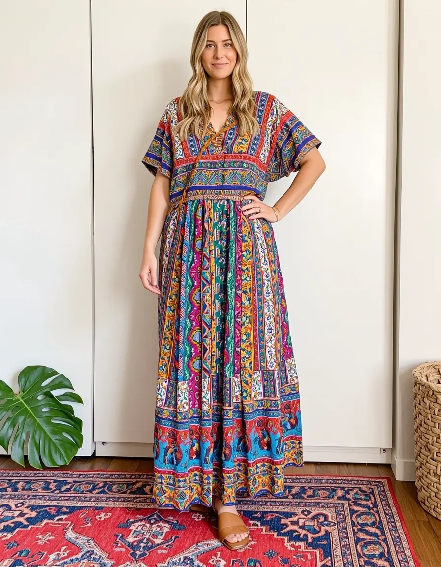 Printed Boho Dress colorido
