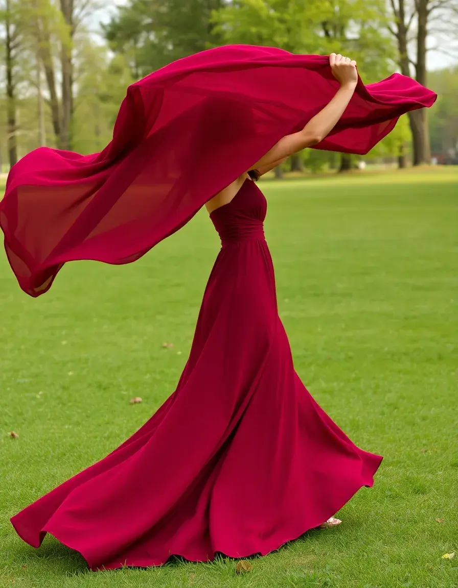 Maxi vestido burdeos vaporoso