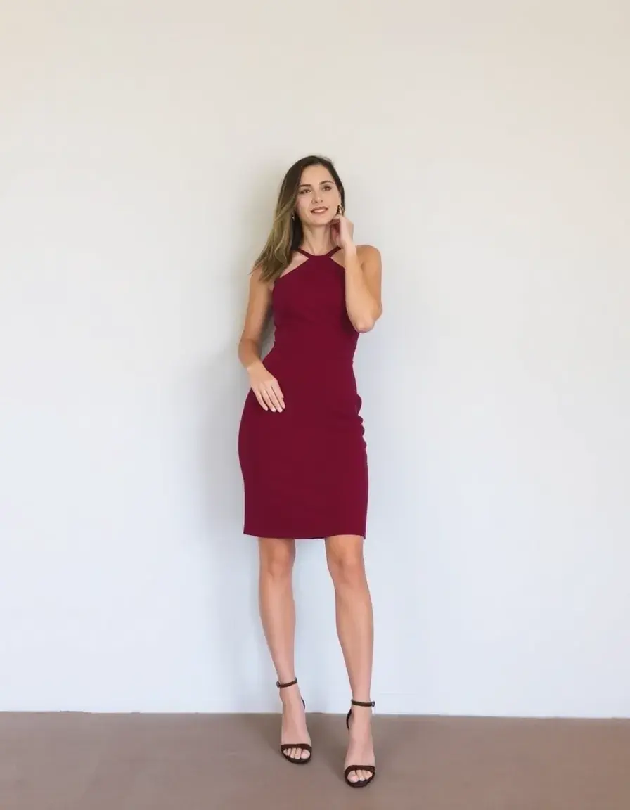 Vestido de cóctel burdeos elegante