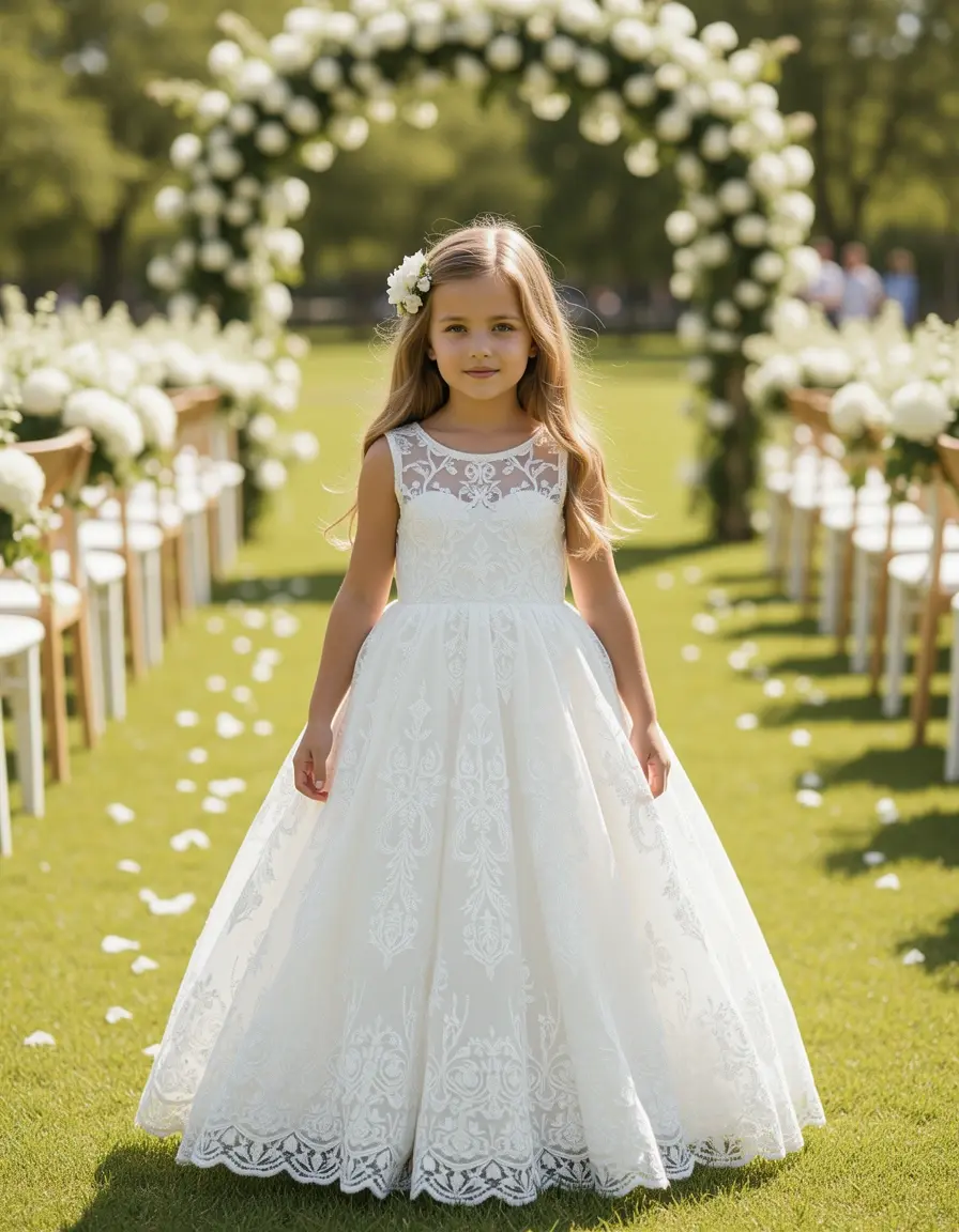 Vestido ceremonia niña encaje blanco delicado