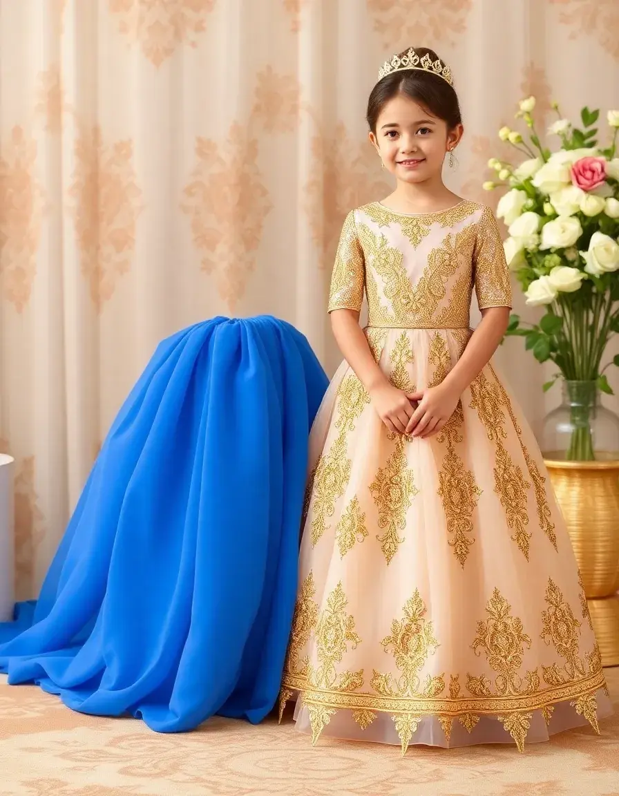 Vestido con detalles dorados para niñas
