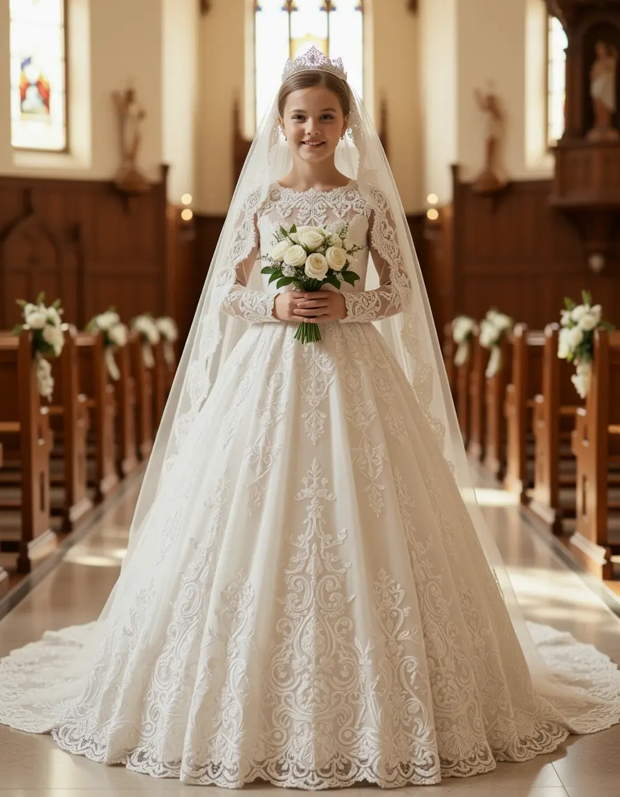 Lace Communion Gown con detalles de encaje