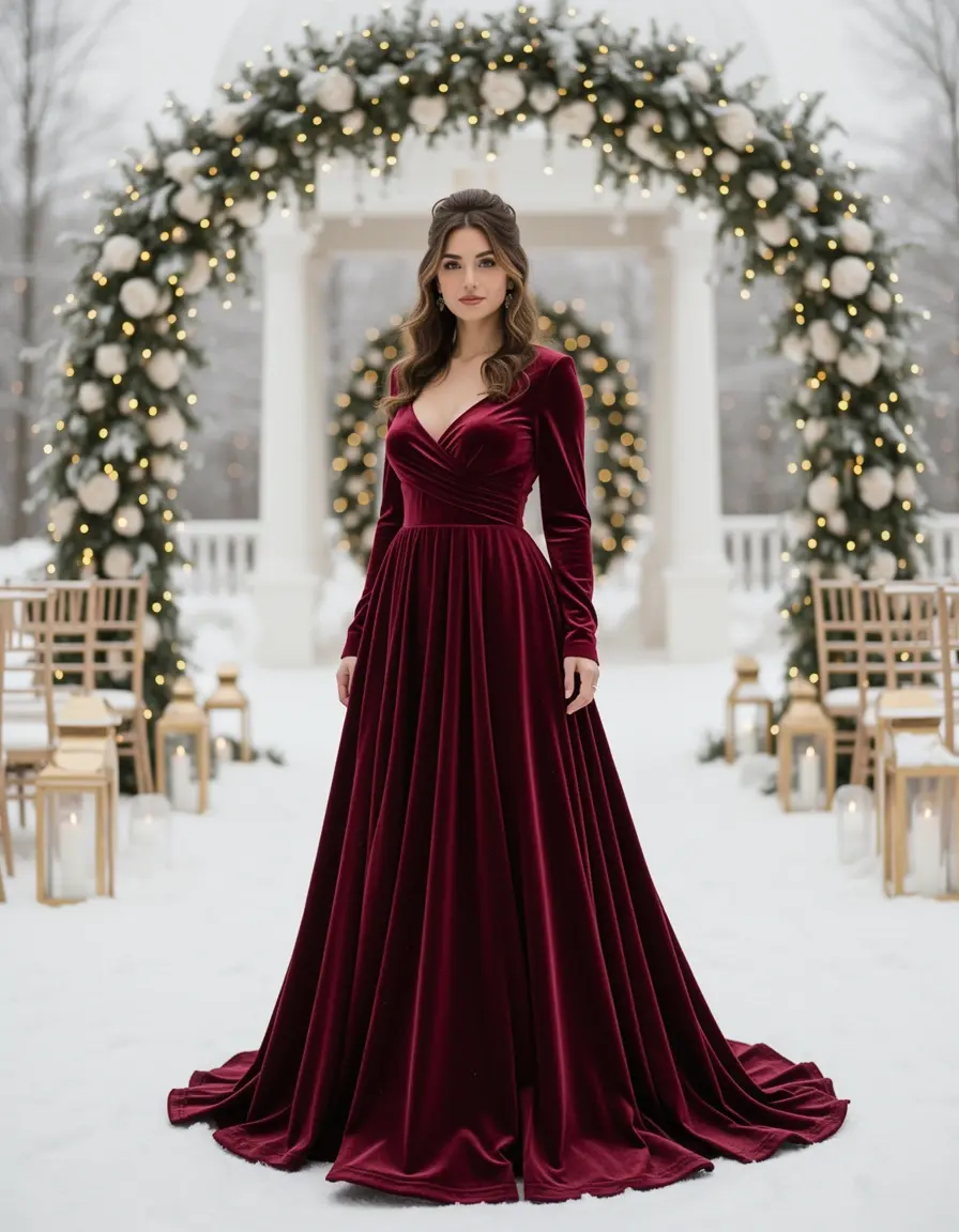 Vestido invitada invierno de terciopelo azul oscuro