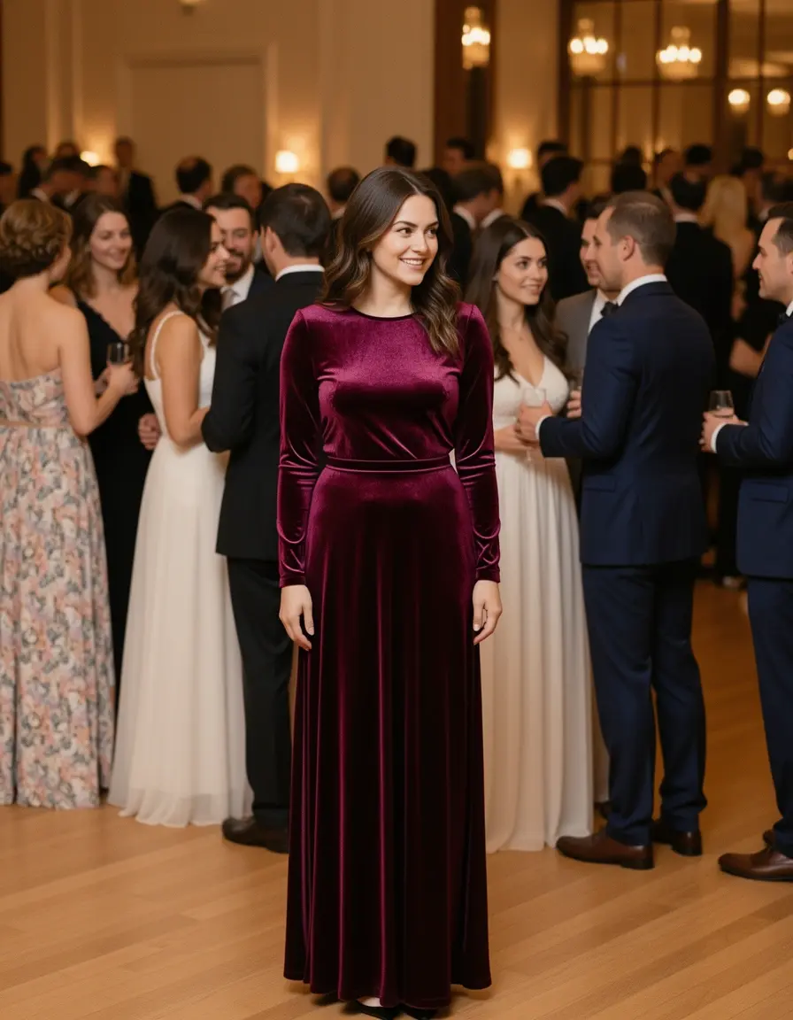 Vestido midi terciopelo manga larga para boda