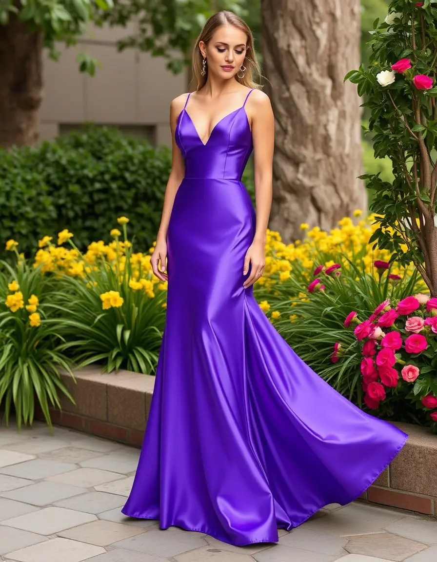 Vestido largo fiesta satén fluido