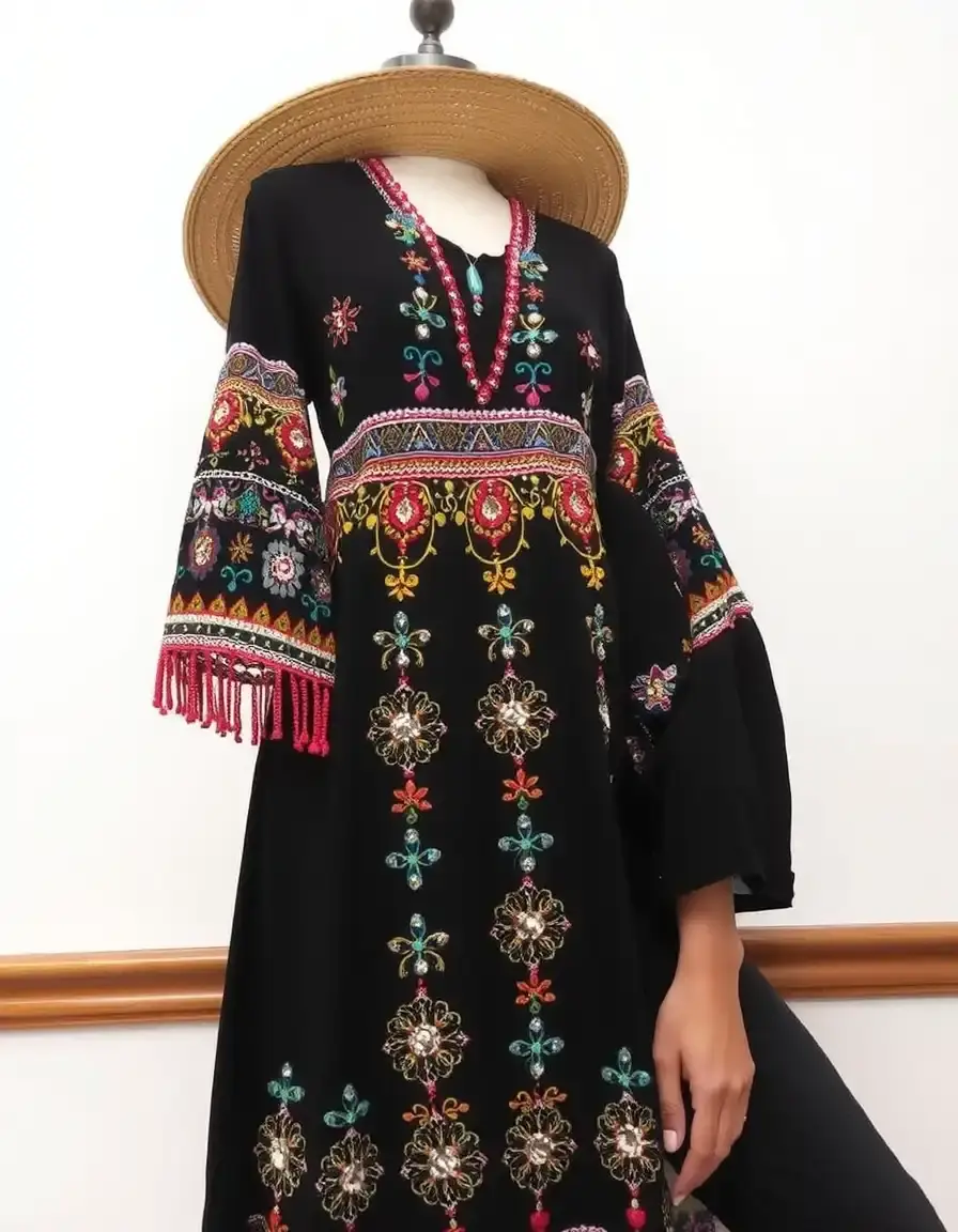 Vestido largo fiesta pedrería bordado