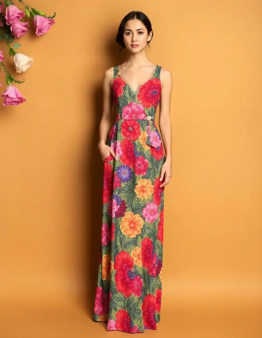 Vestido largo fiesta estampado floral