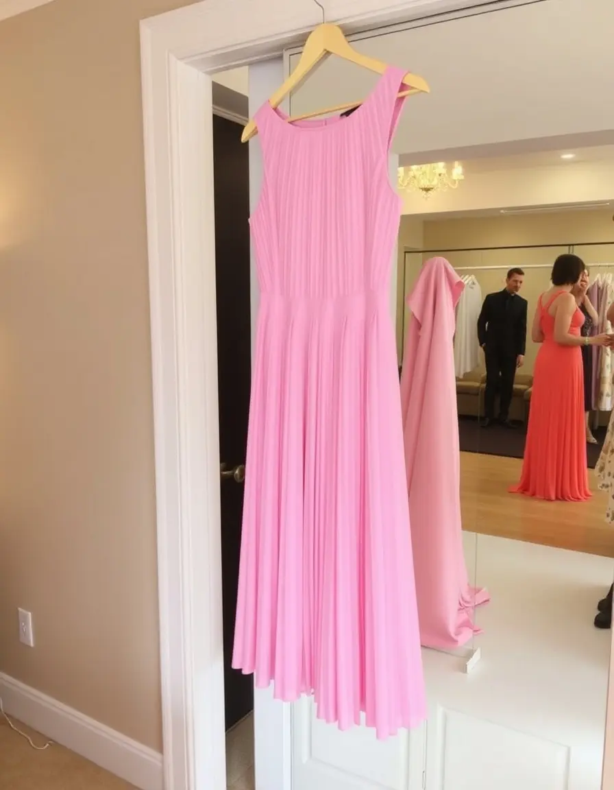 Vestido Invitada Plisado Rosa