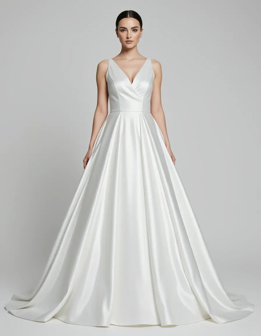 Vestido largo de satén blanco brillante
