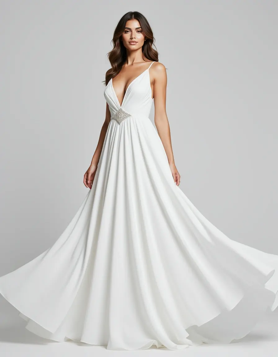Vestido maxi blanco elegante y fluido