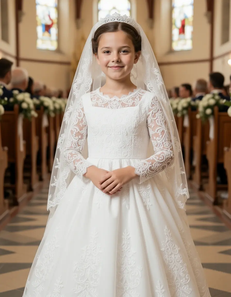 Vestido de comunión encaje blanco tradicional