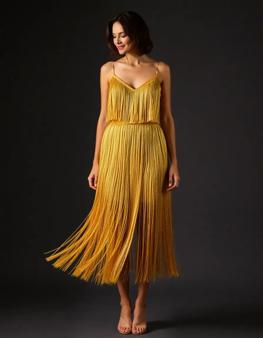 Gold Fringe Dress con flecos dorados para bailar