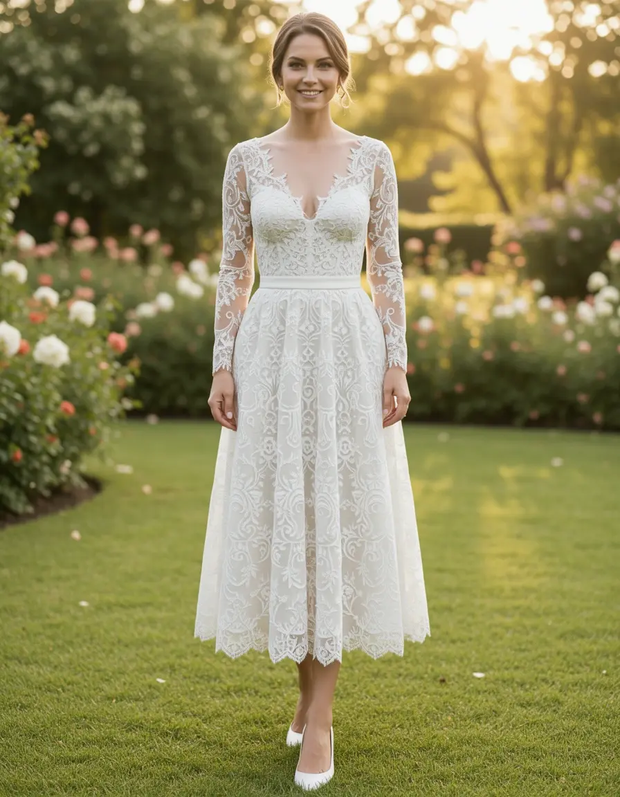 Vestido midi encaje económico