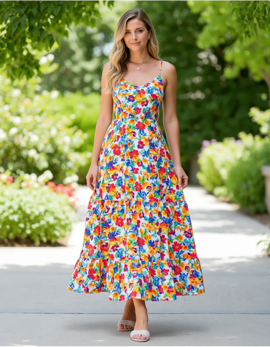 Vestido largo verano floral vibrante