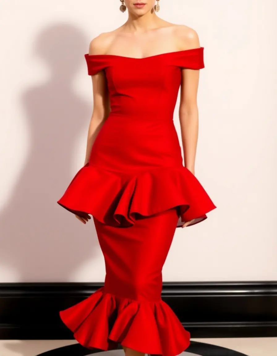 Red Off-Shoulder Cocktail Dress - Vestido rojo hombros caídos