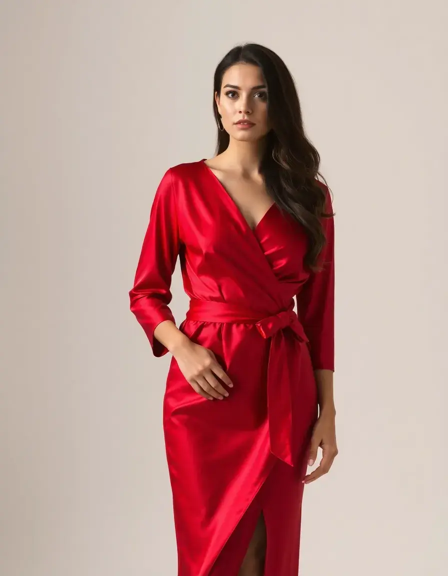 Red Wrap Dress - Vestido rojo cruzado de satén
