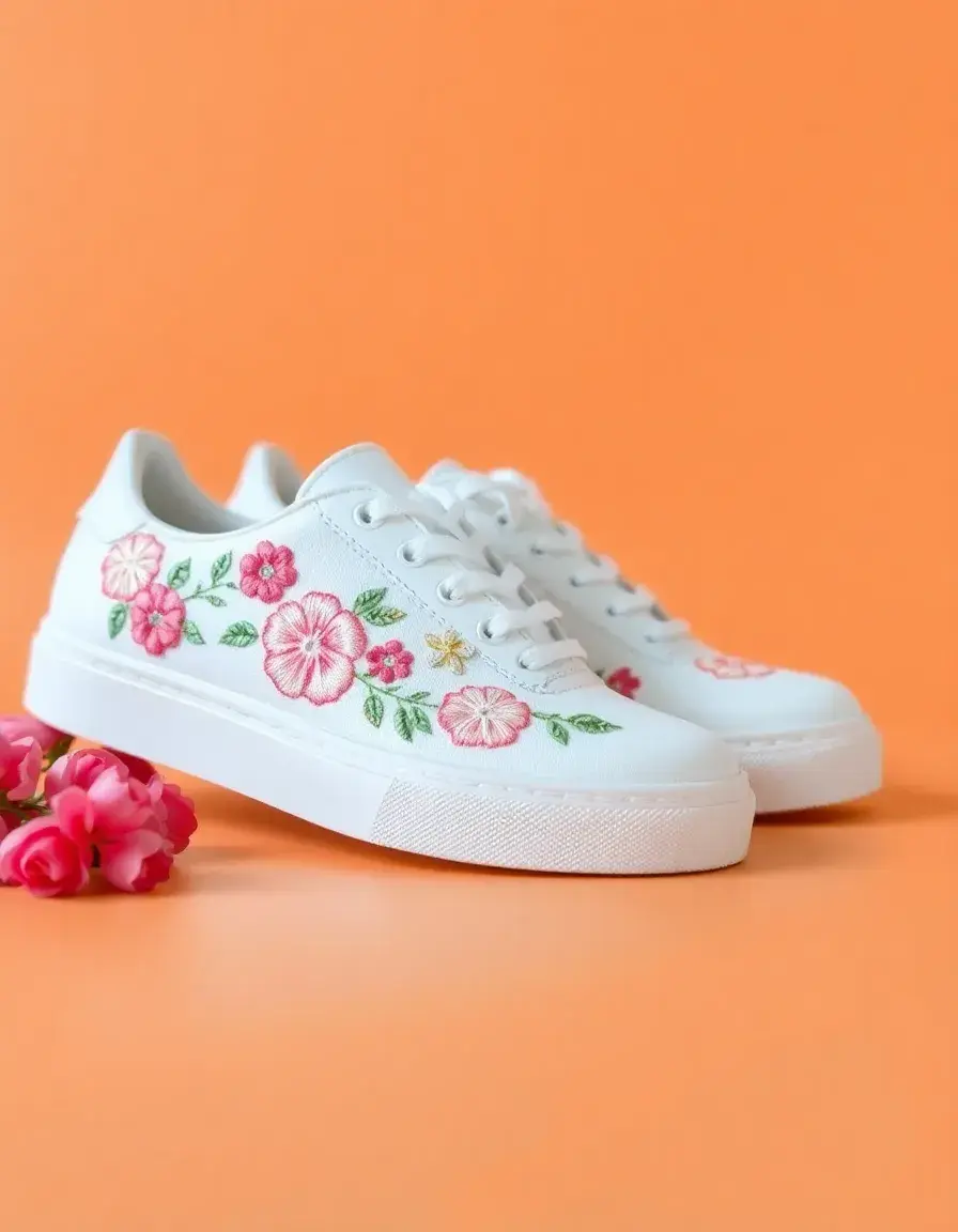 Zapatillas blancas con bordados de flores