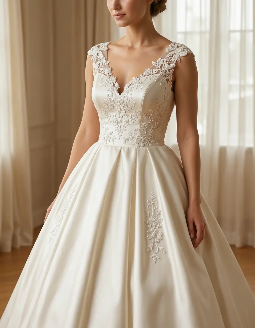 Satin Christening Gown con bordados elegantes