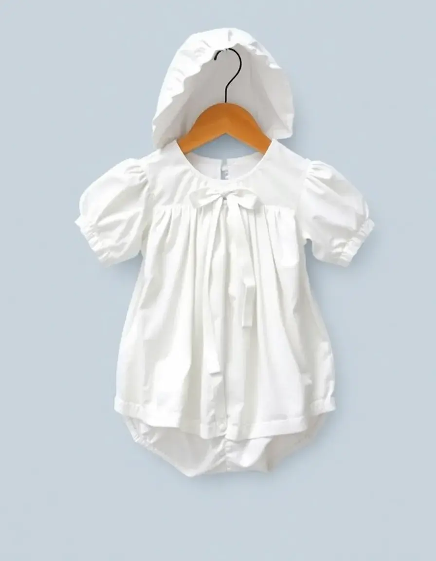 Cotton Baptism Outfit con diseño de pliegues