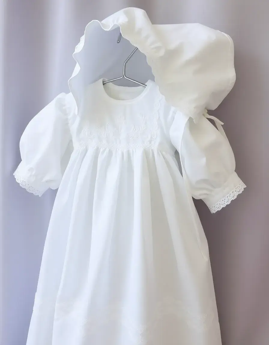 Embroidered Baptism Gown con capota a juego