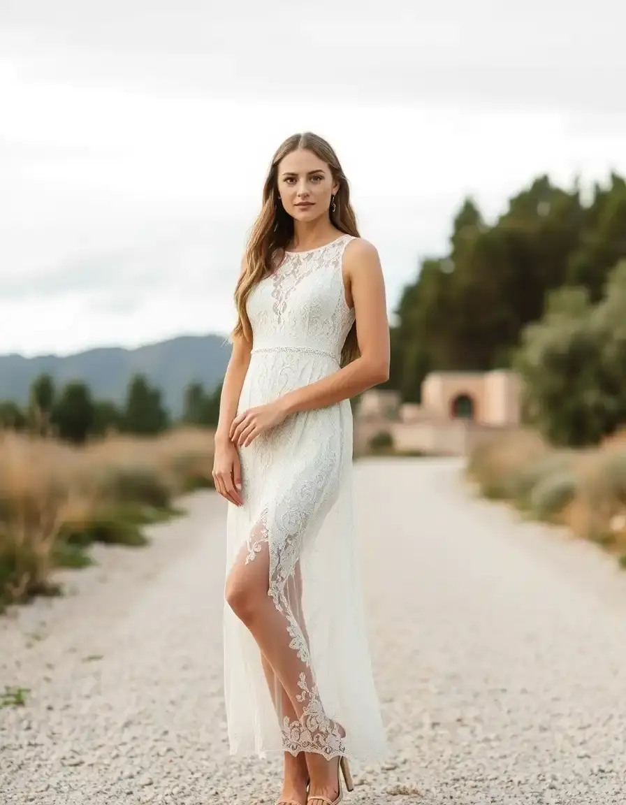 Simple lace dress in ivory para invitadas elegantes