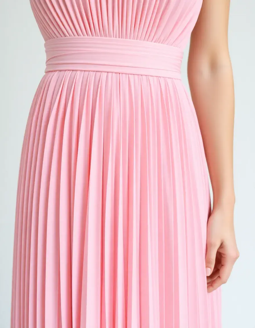 Elegant pleated dress in pink detalle de cerca