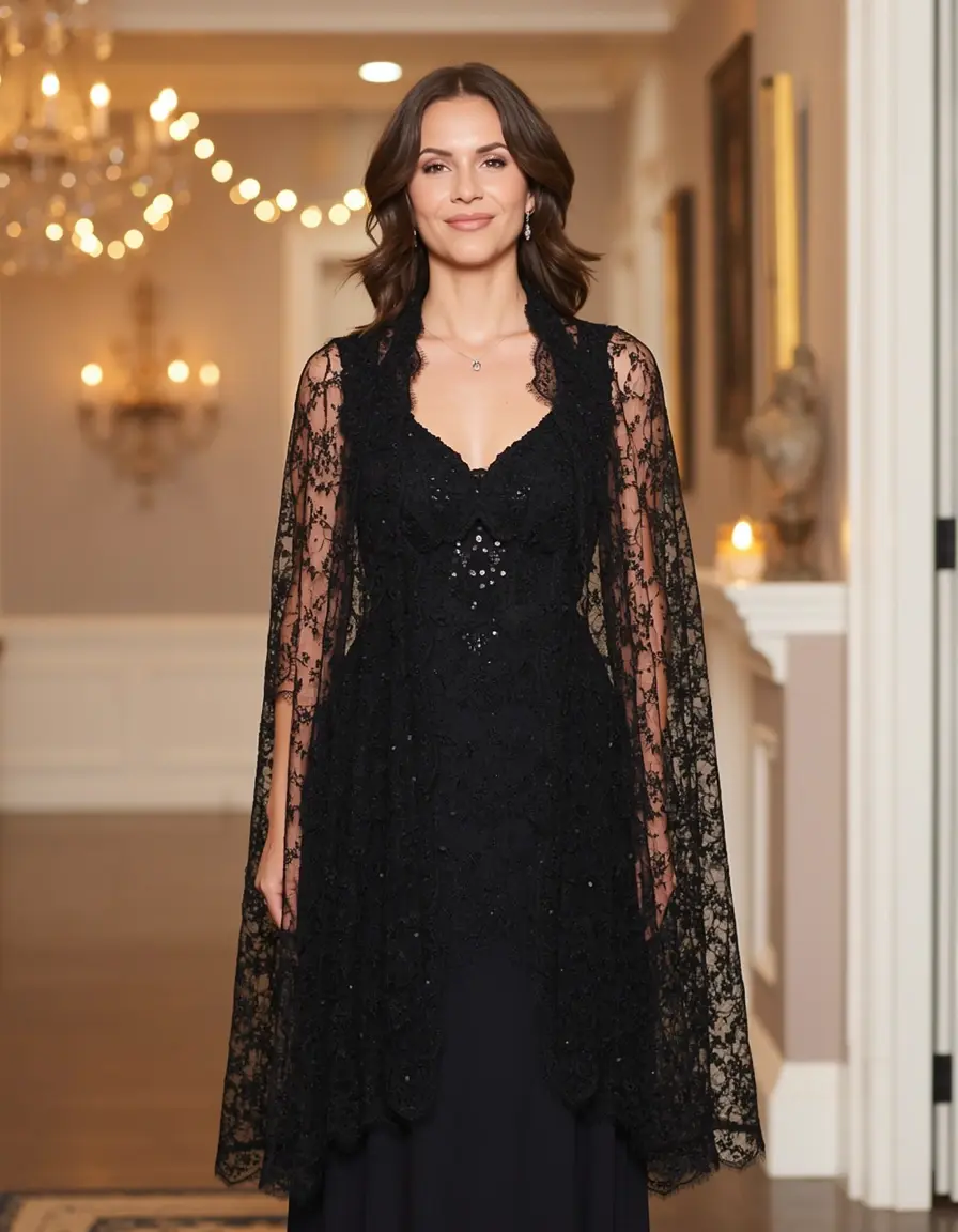 Sheer lace cape para vestidos de fiesta